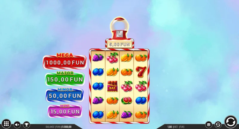 Sweet Candy Cash Stash - หน้าจอเกมพร้อมคอลัมน์และปุ่มควบคุม